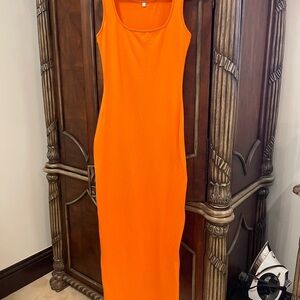 Vibrant Orange Sleeveless Maxi Dress